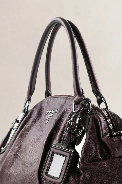 Prada Metallic Purple Leather Top Handle Bag