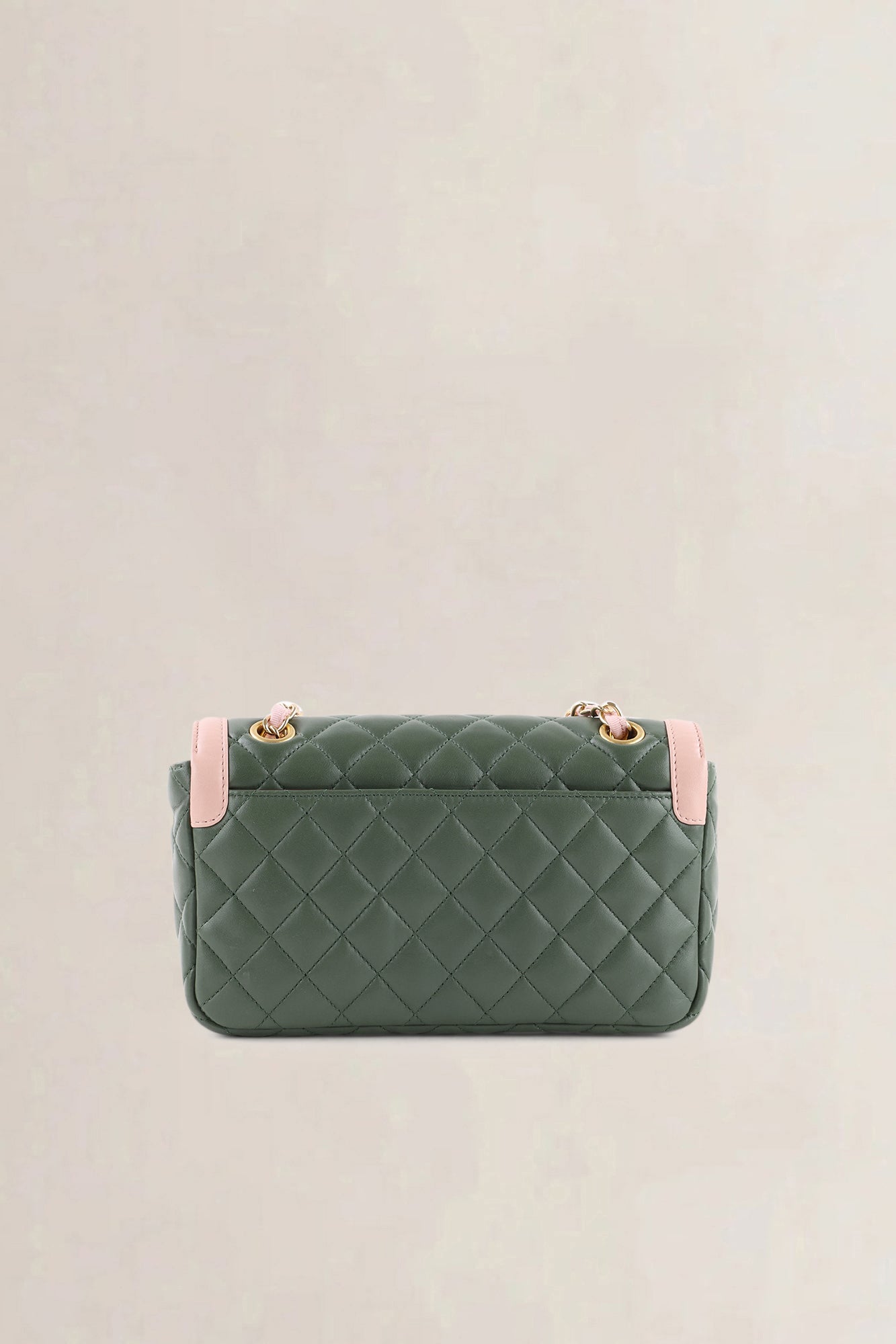 Chanel Green & Pink Quilted Lambskin Single Flap Crossbody Bag