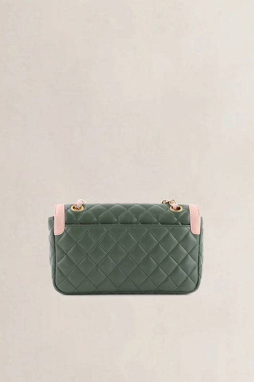 Chanel Green & Pink Quilted Lambskin Single Flap Crossbody Bag