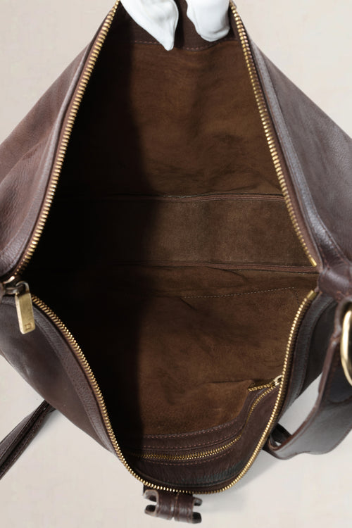 Delvaux Dark Brown Nubuck Camille GM Crossbody Bag