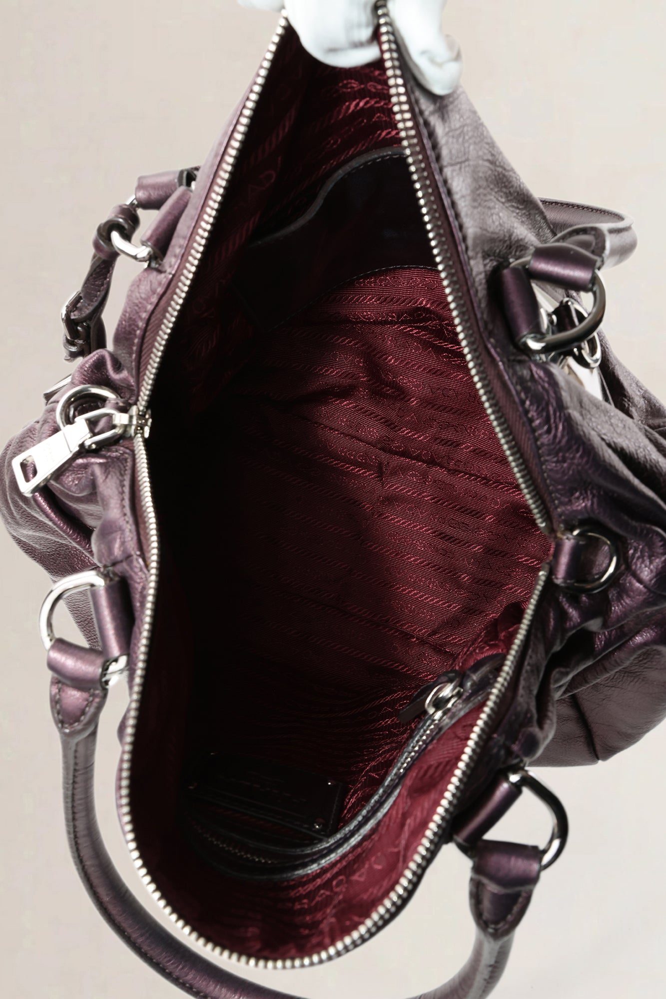 Prada Metallic Purple Leather Top Handle Bag
