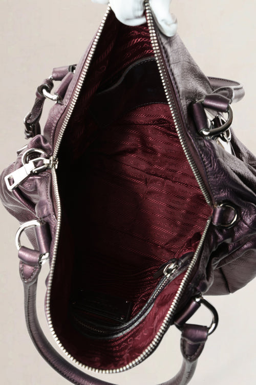 Prada Metallic Purple Leather Top Handle Bag