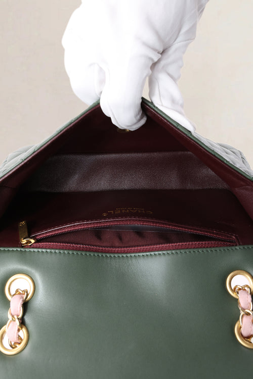 Chanel Green & Pink Quilted Lambskin Single Flap Crossbody Bag
