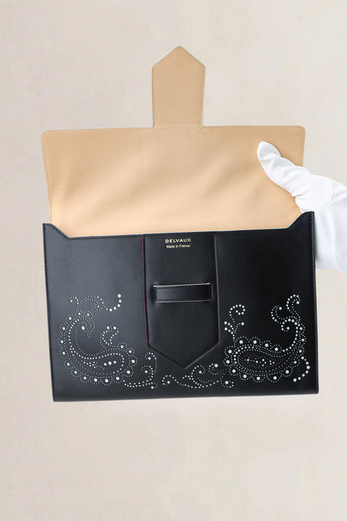 Delvaux Black Supple Calf Leather Paisley Clutch