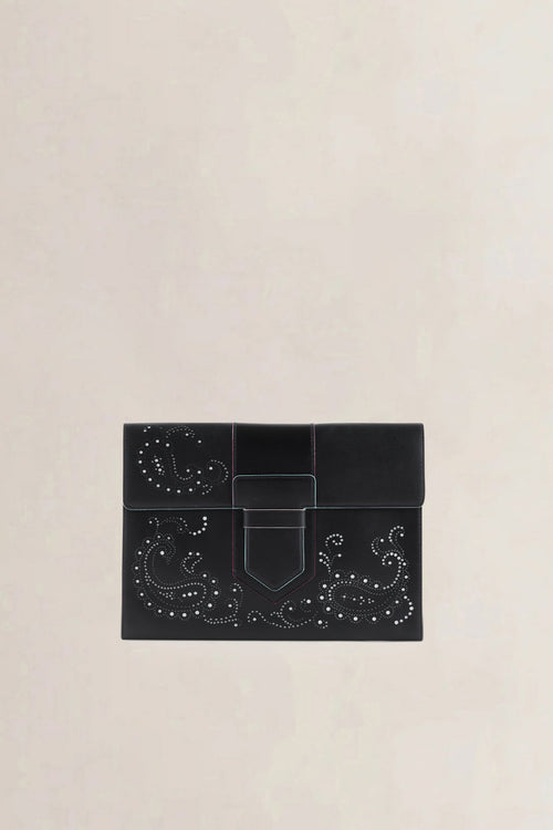 Delvaux Black Supple Calf Leather Paisley Clutch