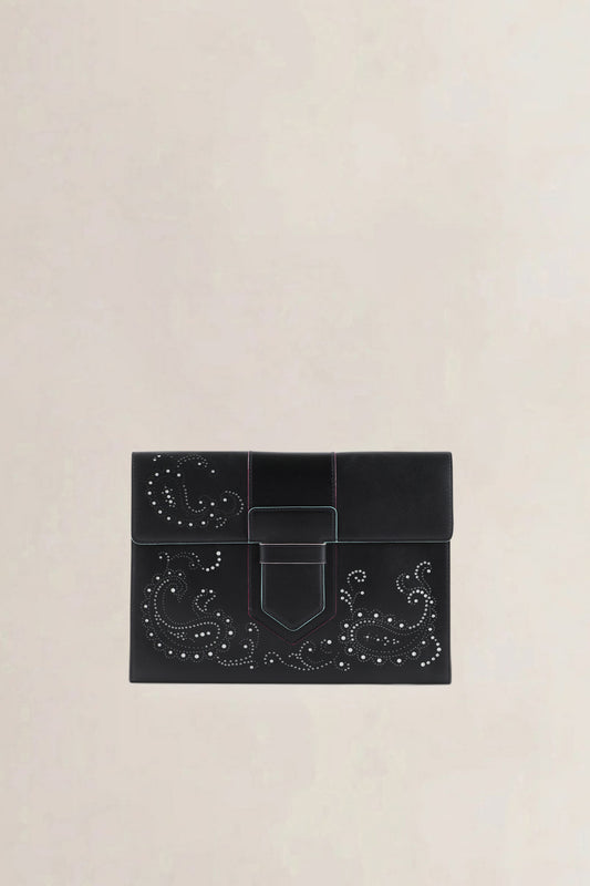 Delvaux Black Supple Calf Leather Paisley Clutch
