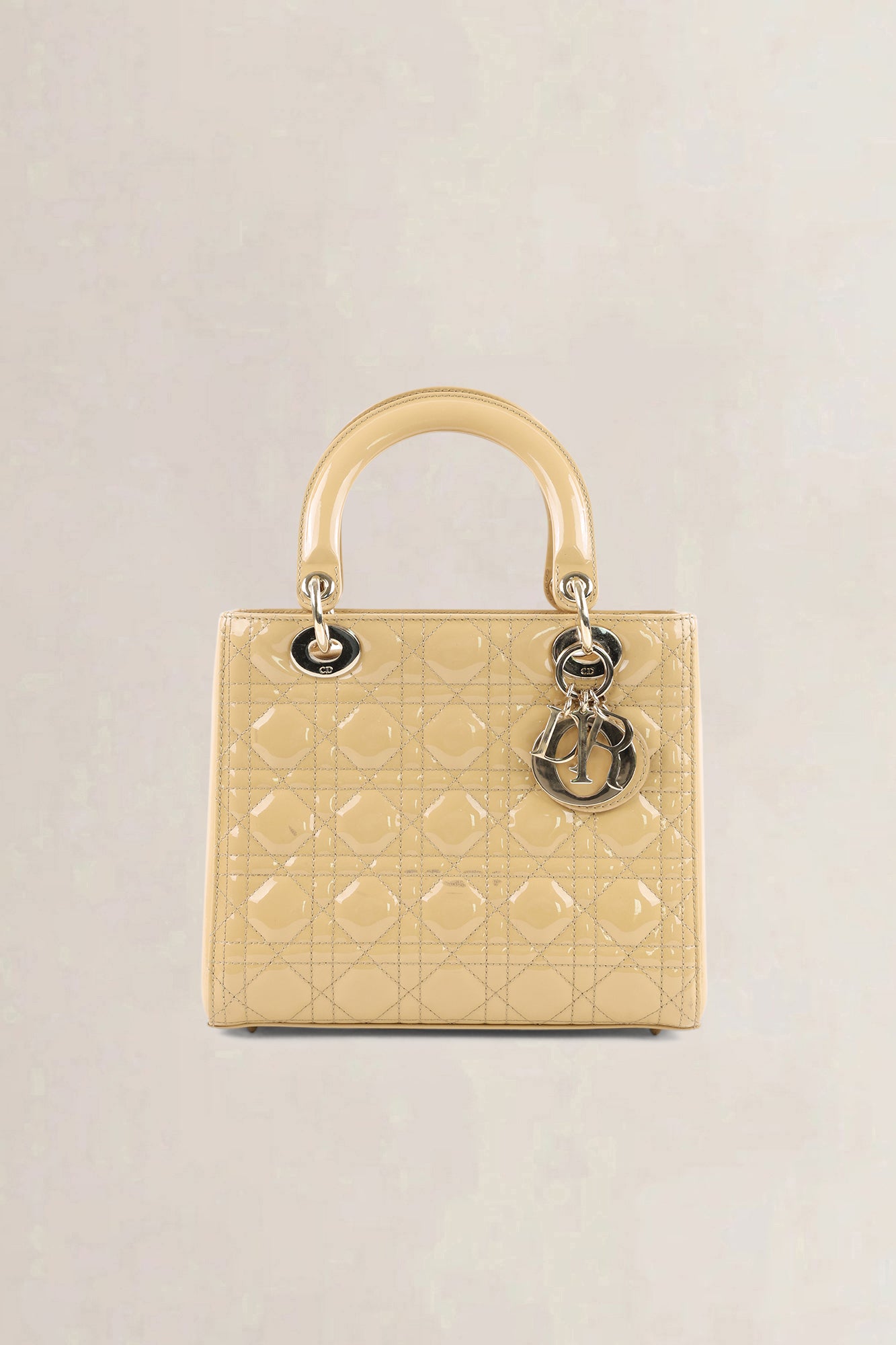 Christian Dior Cream Patent Leather Lady Dior Medium Top Handle Bag