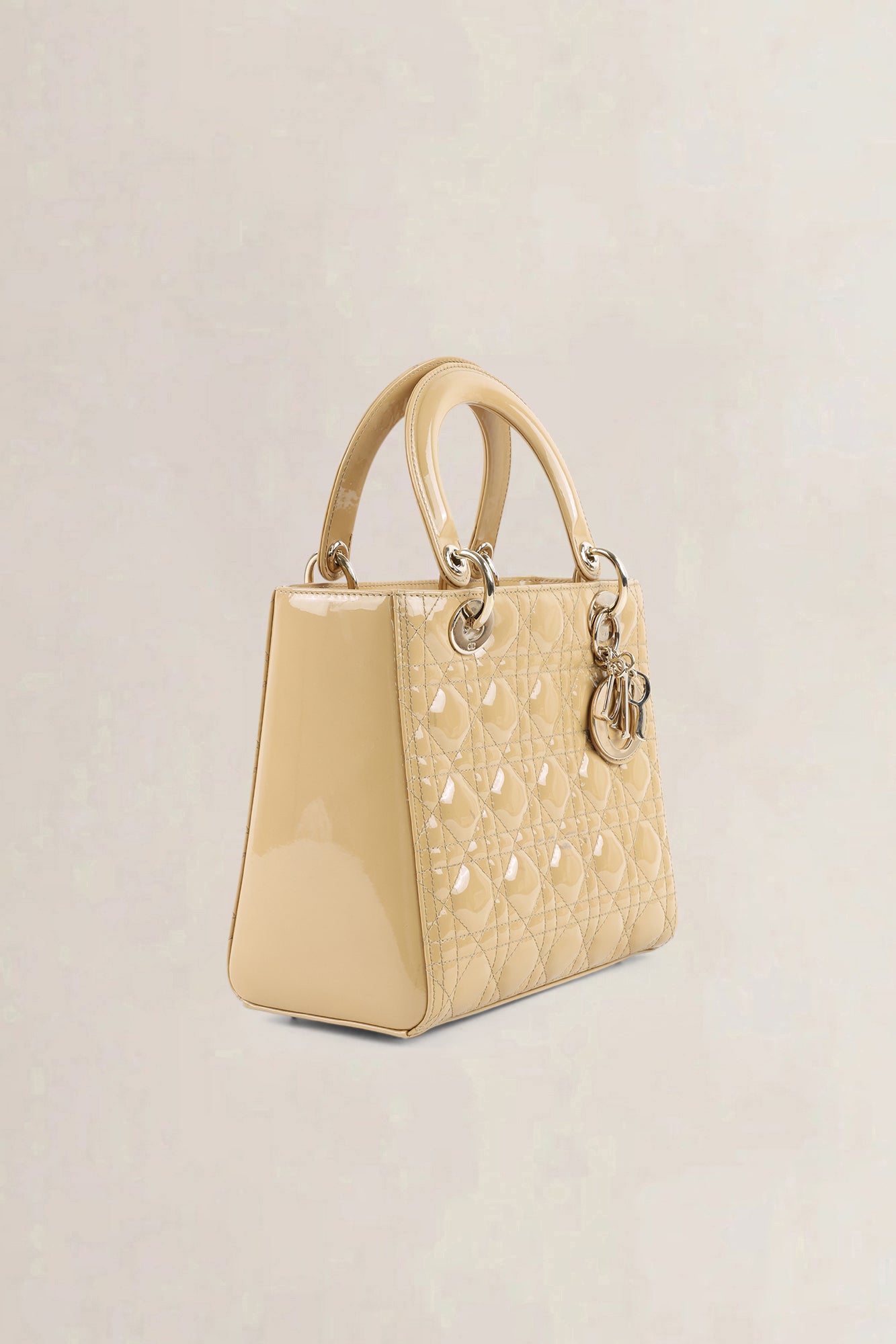 Christian Dior Cream Patent Leather Lady Dior Medium Top Handle Bag