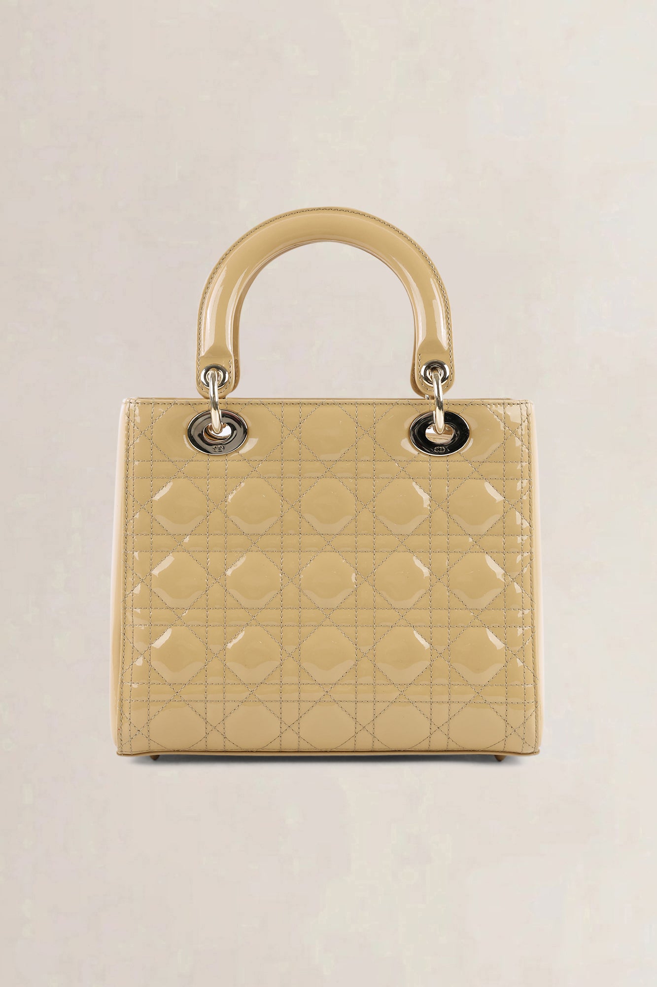 Christian Dior Cream Patent Leather Lady Dior Medium Top Handle Bag