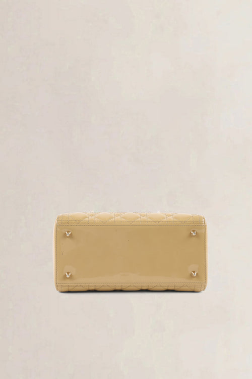 Christian Dior Cream Patent Leather Lady Dior Medium Top Handle Bag
