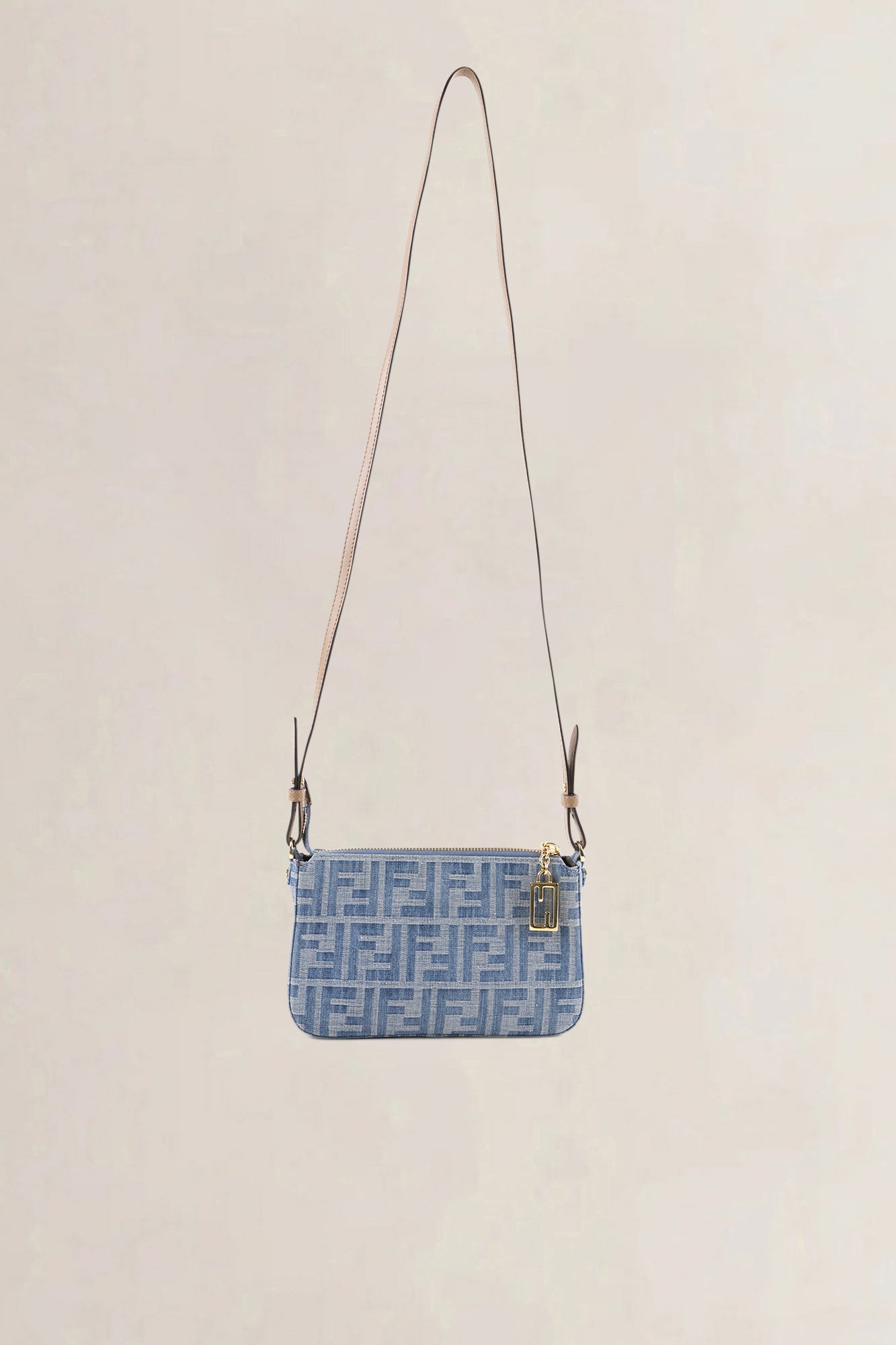 Fendi Light Blue FF Denim Baguette Pouch Crossbody Bag