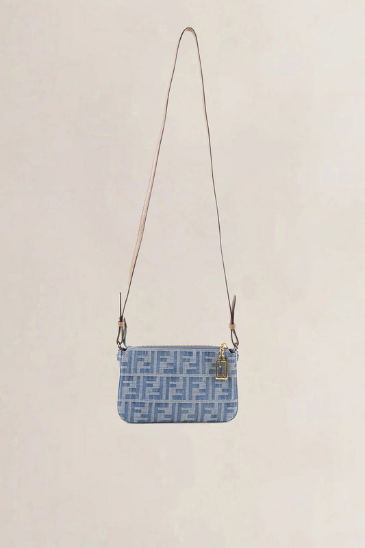 Fendi Light Blue FF Denim Baguette Pouch — preloved