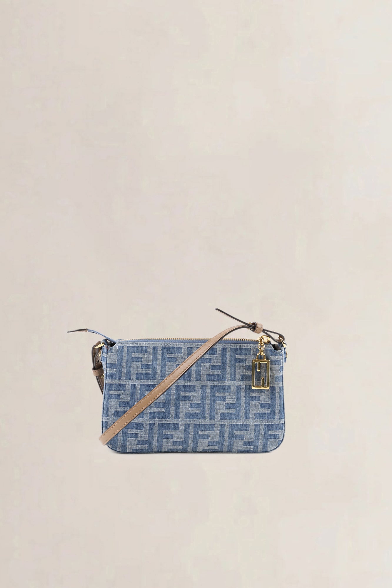 Fendi Light Blue FF Denim Baguette Pouch Crossbody Bag