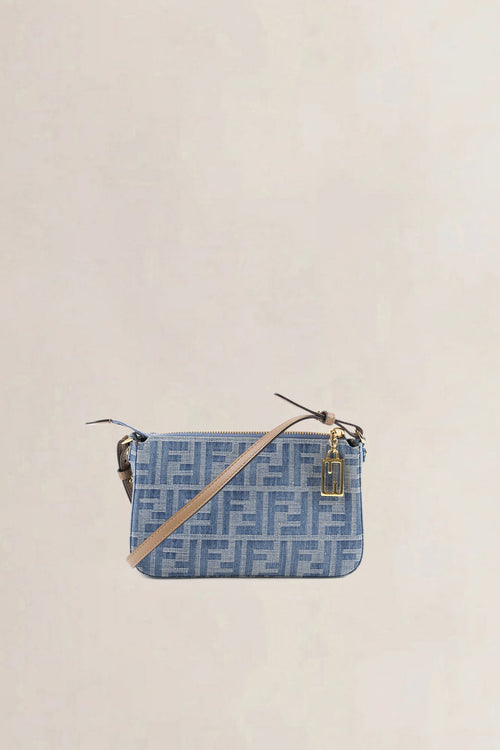 Fendi Light Blue FF Denim Baguette Pouch Crossbody Bag