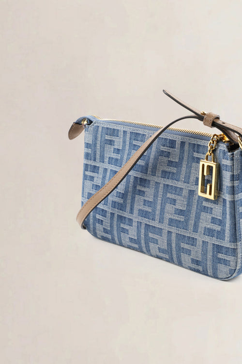 Fendi Light Blue FF Denim Baguette Pouch Crossbody Bag