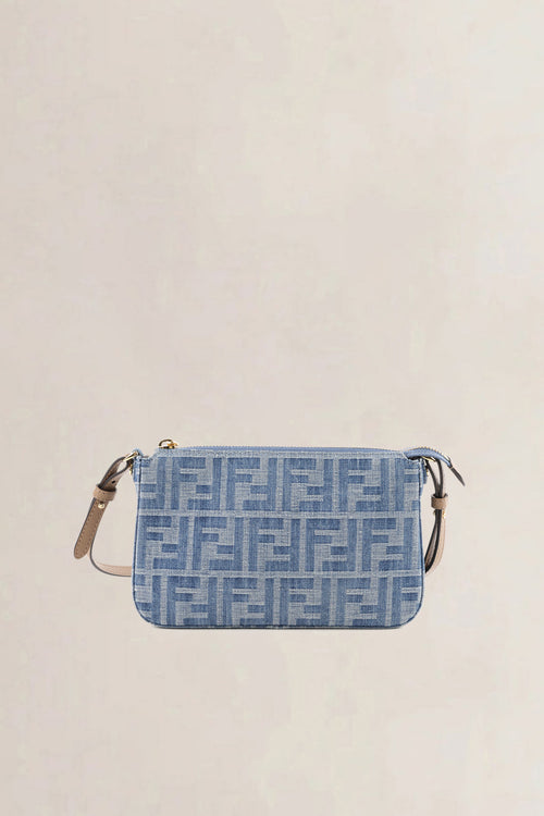 Fendi Light Blue FF Denim Baguette Pouch Crossbody Bag