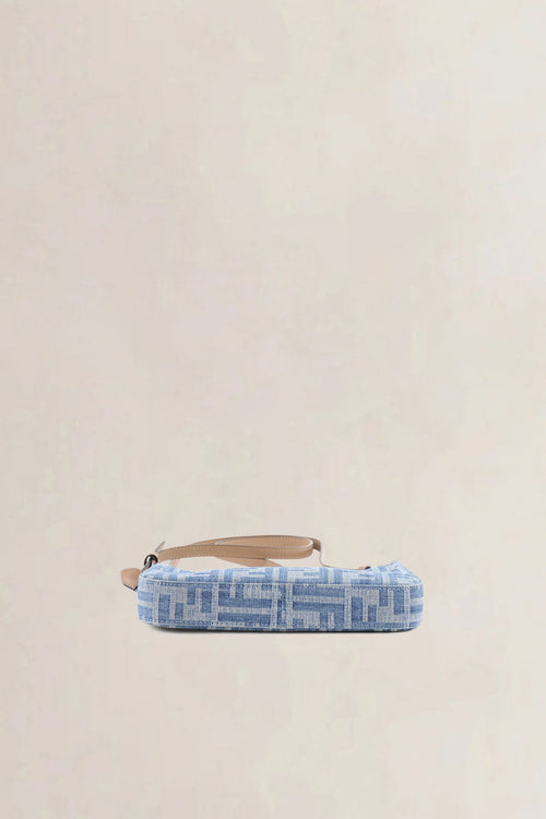 Fendi Light Blue FF Denim Baguette Pouch Crossbody Bag