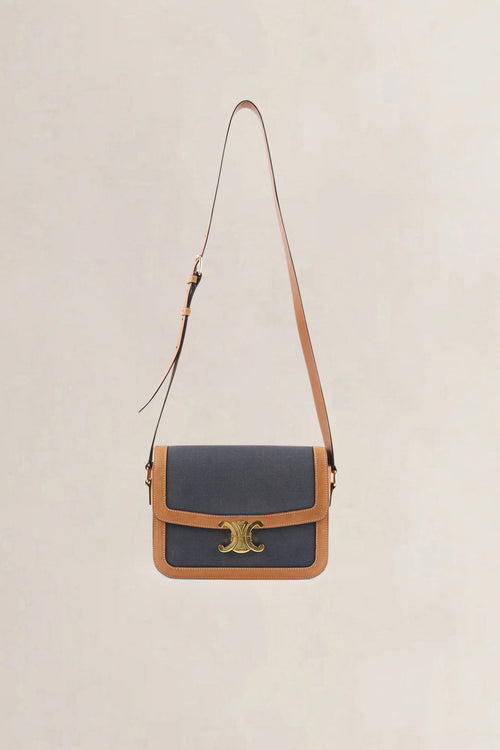 Céline Brown/Navy Leather/Canvas Medium Triomphe Crossbody Bag