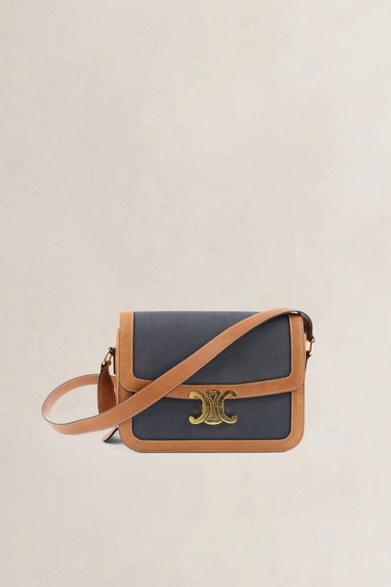 Céline Brown/Navy Leather/Canvas Medium Triomphe Crossbody Bag