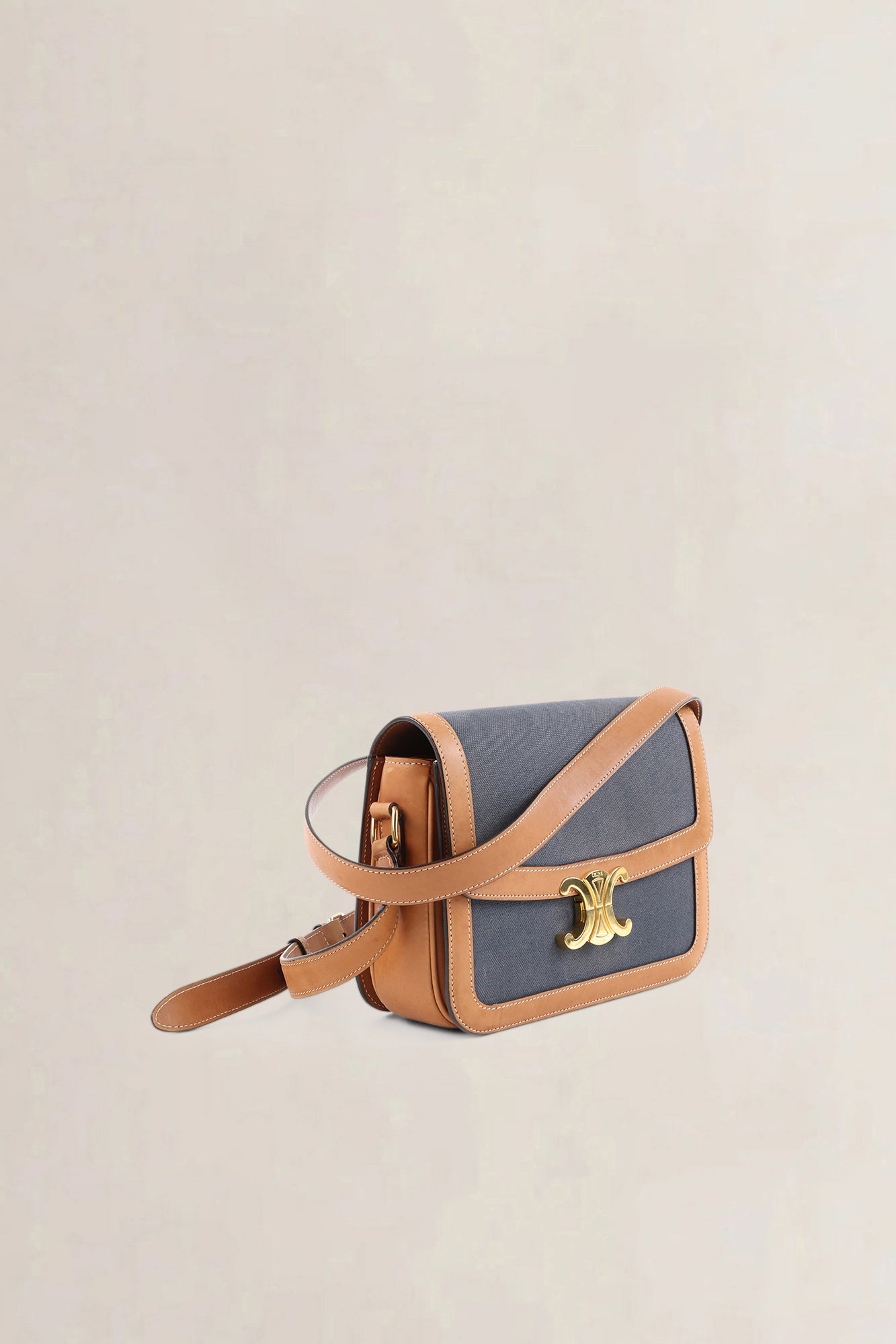 Céline Brown/Navy Leather/Canvas Medium Triomphe Crossbody Bag