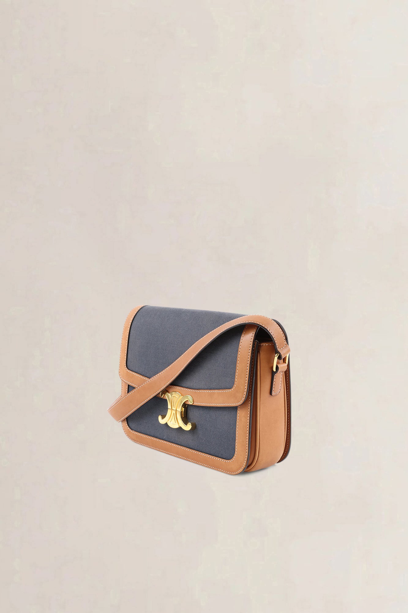 Céline Brown/Navy Leather/Canvas Medium Triomphe Crossbody Bag