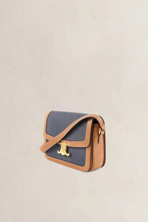 Céline Brown/Navy Leather/Canvas Medium Triomphe Crossbody Bag