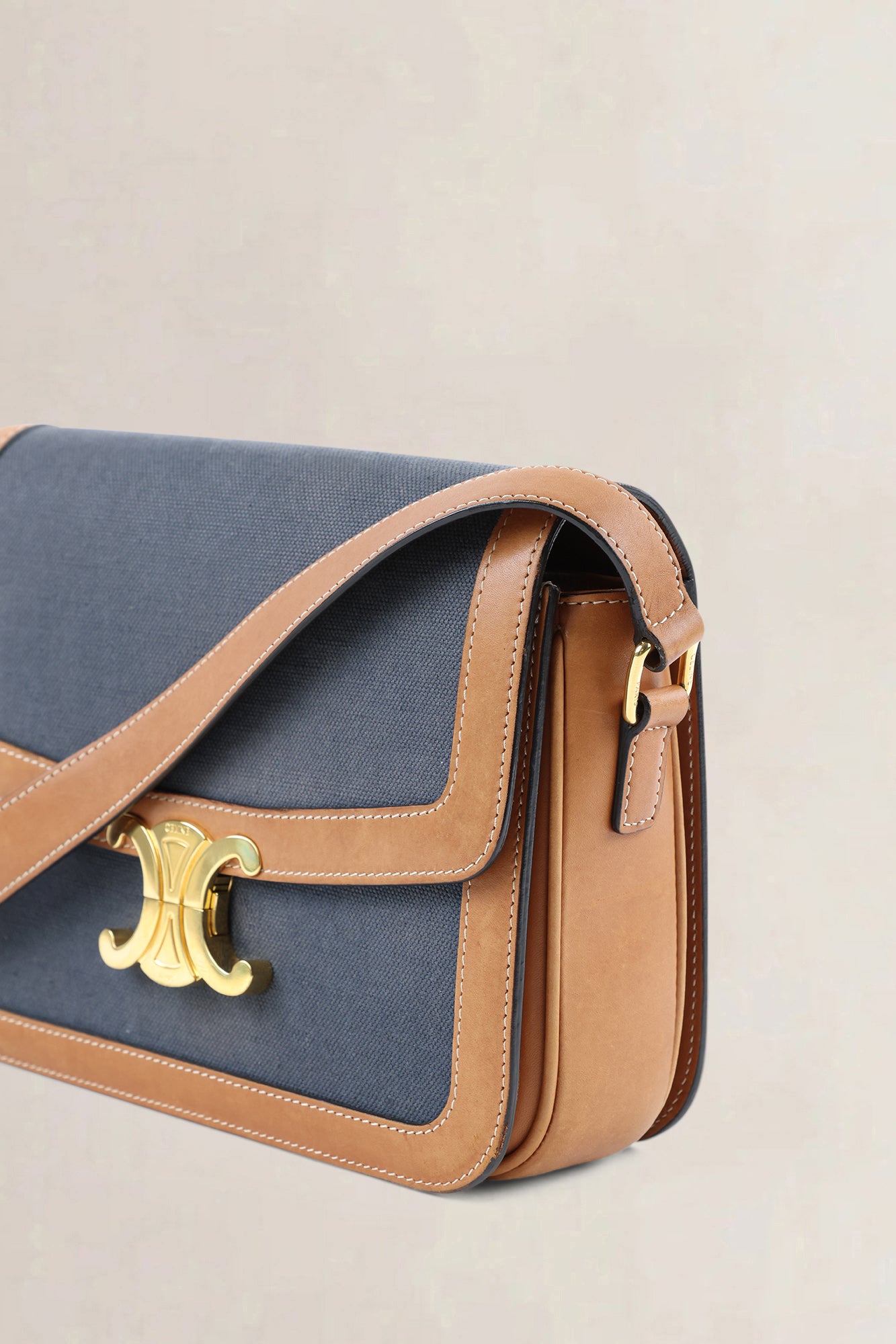 Céline Brown/Navy Leather/Canvas Medium Triomphe Crossbody Bag