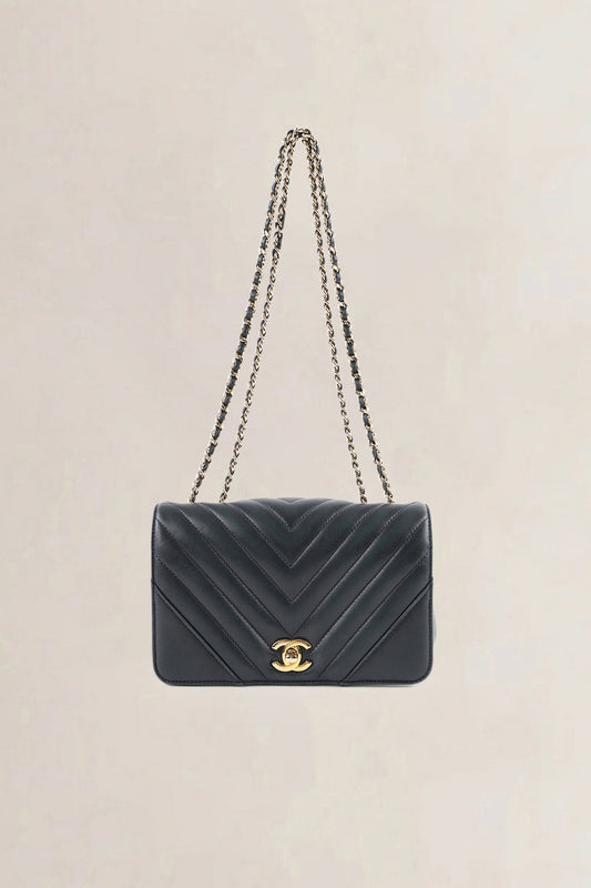 Chanel Blue Chevron Quilted Lambskin Mini Flap Crossbody Bag