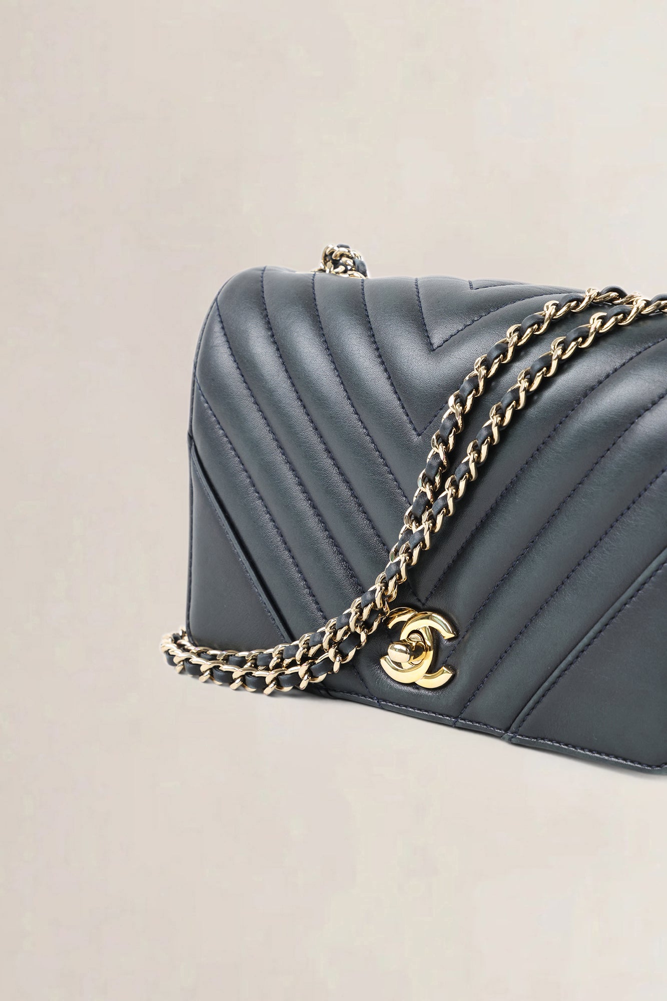 Chanel Blue Chevron Quilted Lambskin Mini Flap Crossbody Bag