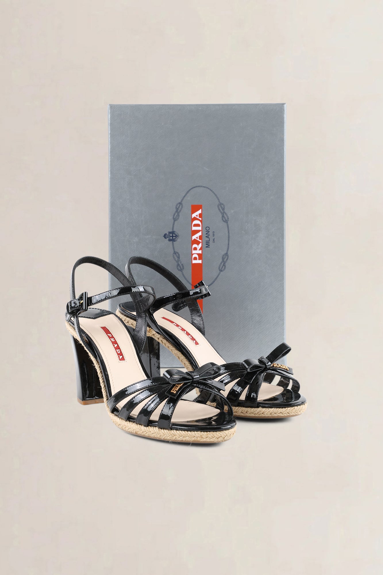 Prada Black Patent Leather Espadrille Heels