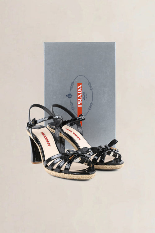 Prada Black Patent Leather Espadrille Heels