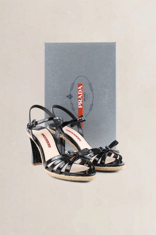 Prada Black Patent Espadrille Heels — preloved