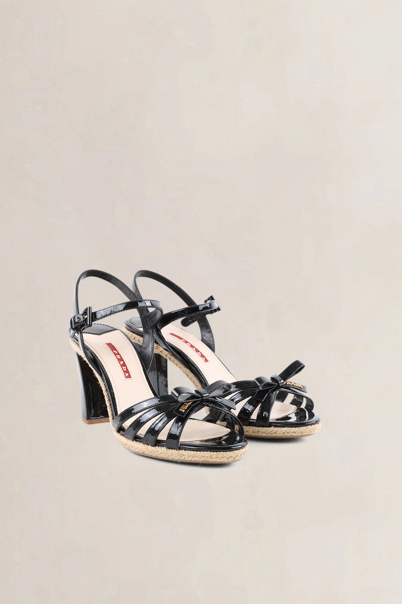 Prada Black Patent Leather Espadrille Heels