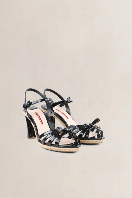 Prada Black Patent Leather Espadrille Heels