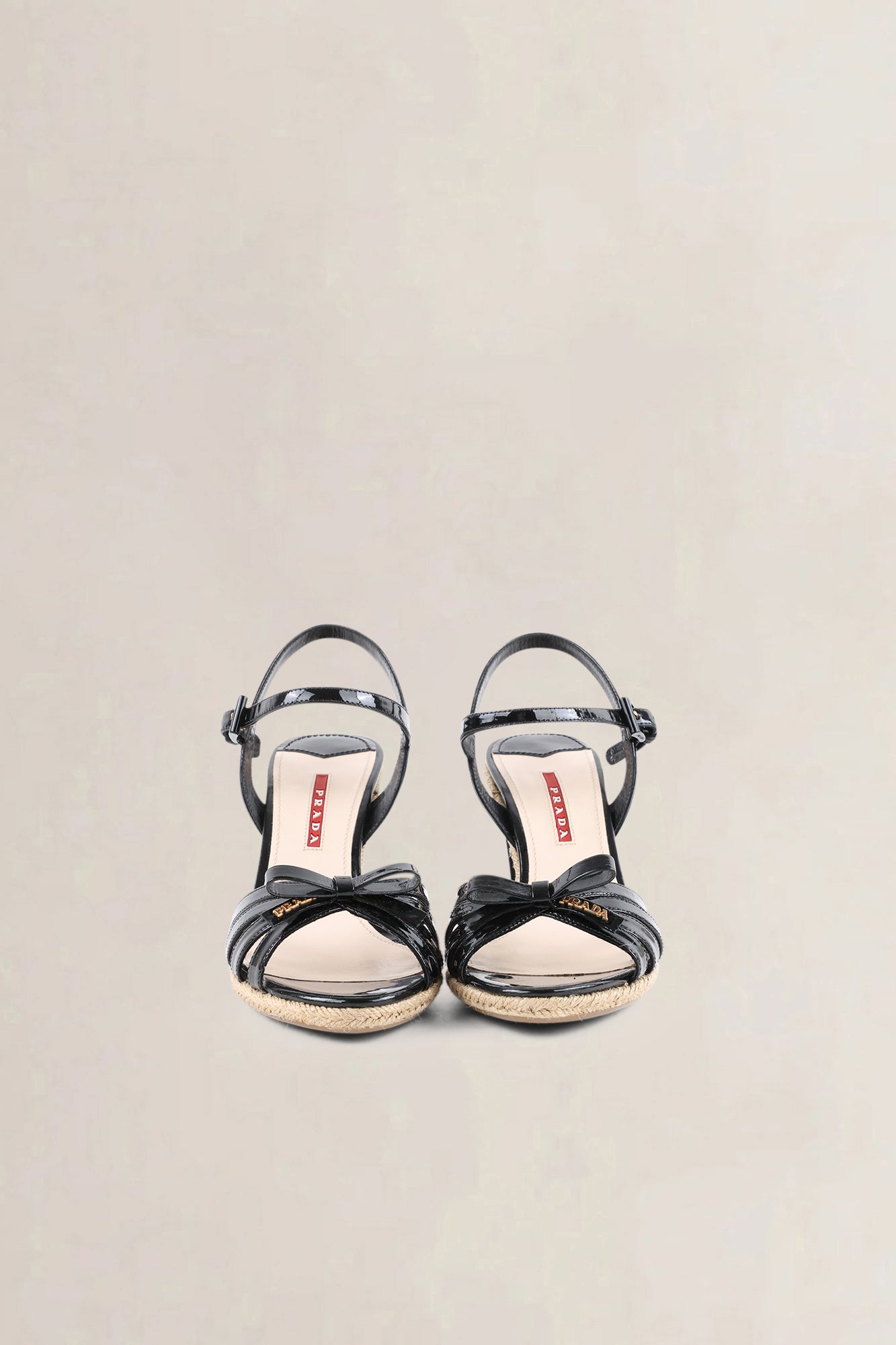 Prada Black Patent Leather Espadrille Heels