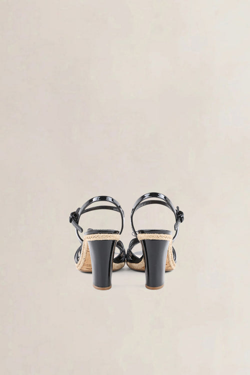 Prada Black Patent Leather Espadrille Heels