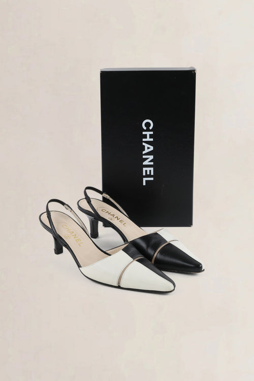 Chanel Two-Tone Slingback Kitten Heels