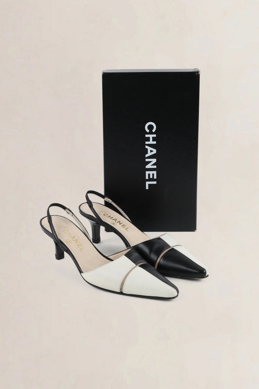 Chanel Two-Tone Slingback Kitten Heels
