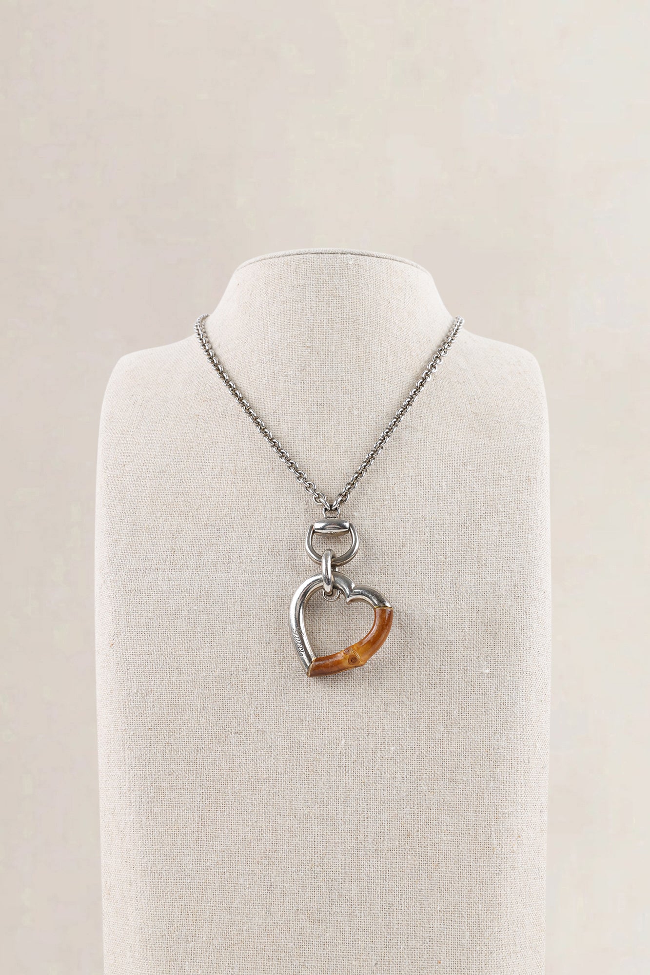 Gucci Silver Heart Bamboo Pendant Necklace — vintage