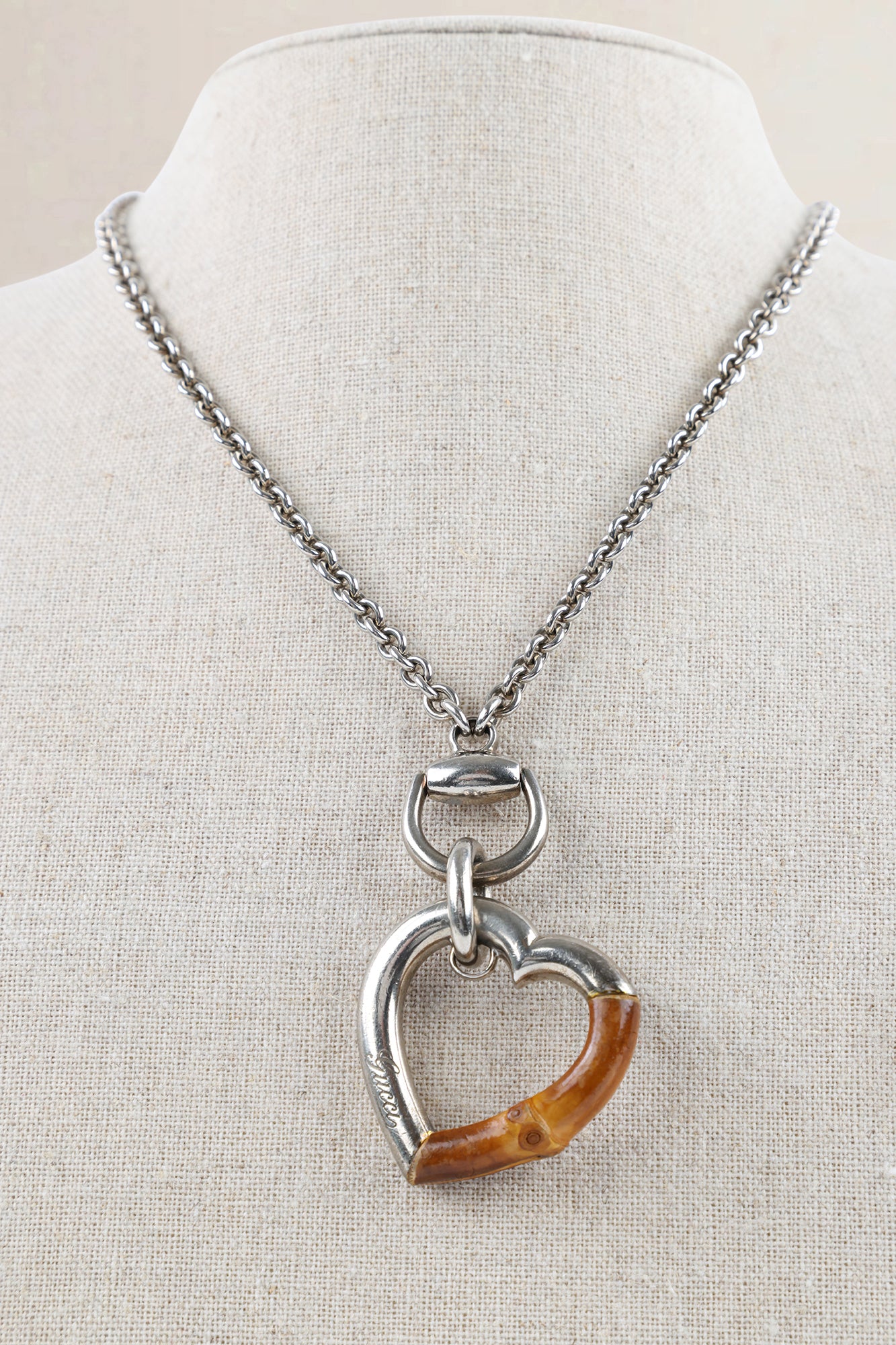 Gucci Silver Heart Bamboo Pendant Necklace — vintage