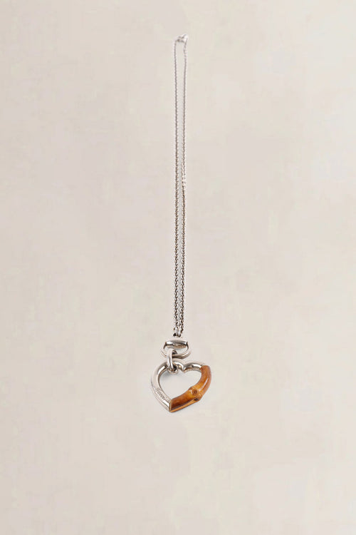 Gucci Silver Heart Bamboo Pendant Necklace
