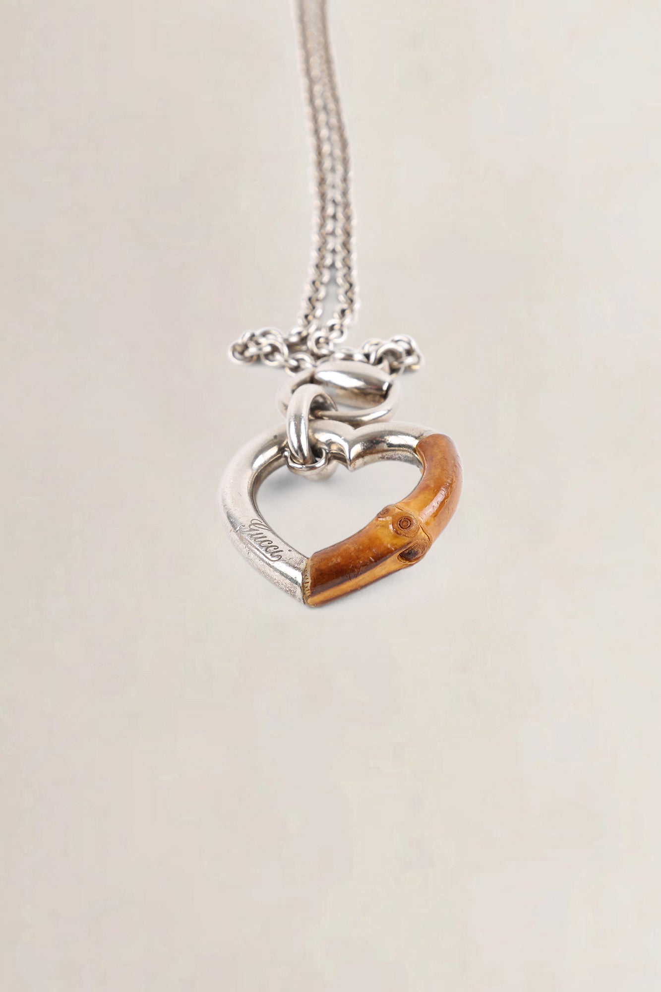Gucci Silver Heart Bamboo Pendant Necklace — vintage