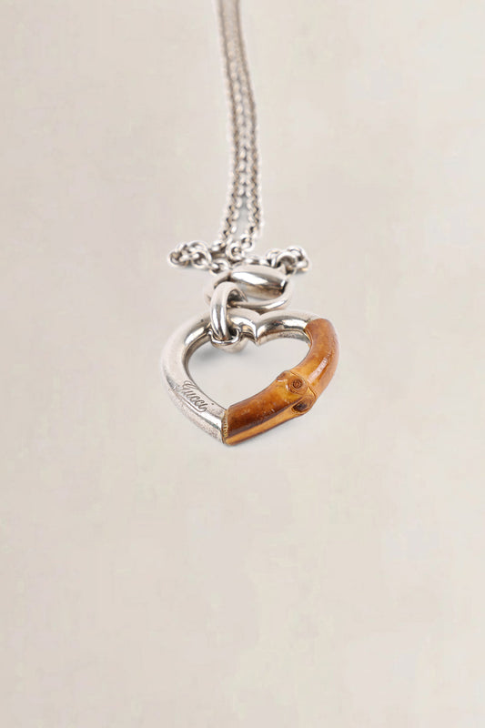 Gucci Silver Heart Bamboo Pendant Necklace — vintage