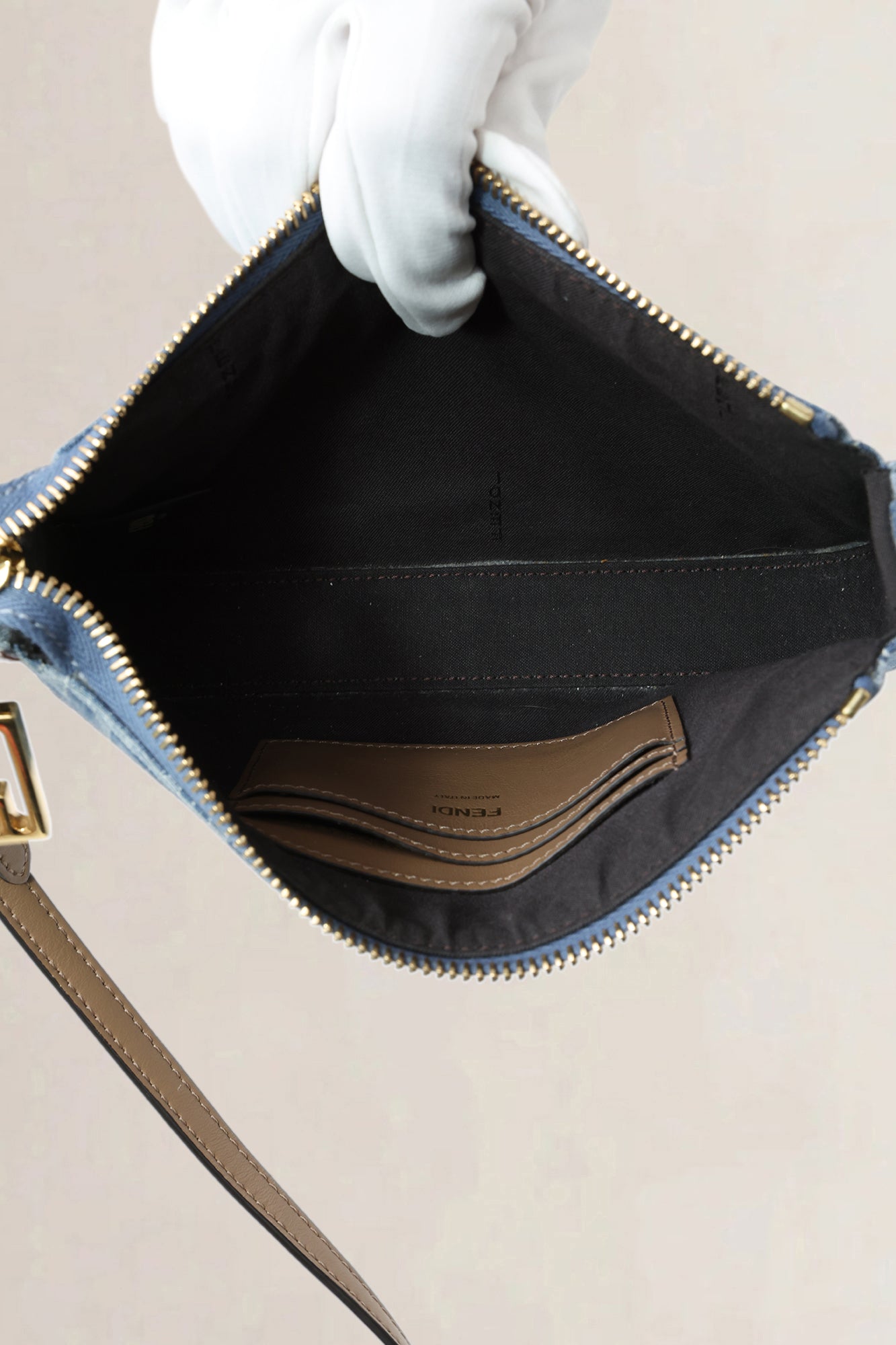 Fendi Light Blue FF Denim Baguette Pouch Crossbody Bag