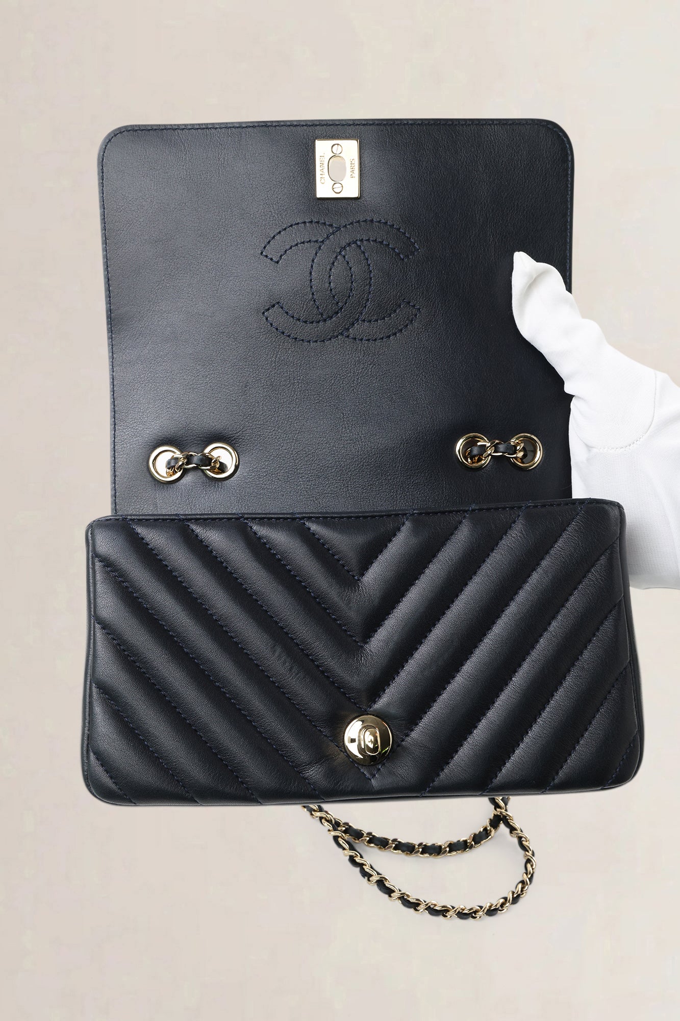 Chanel Blue Chevron Quilted Lambskin Mini Flap Crossbody Bag