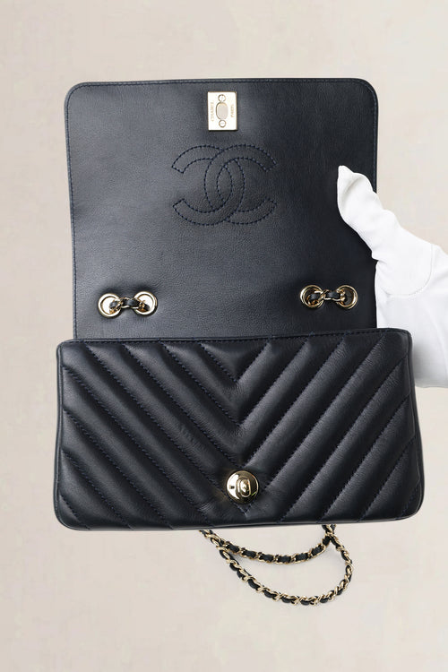 Chanel Blue Chevron Quilted Lambskin Mini Flap Crossbody Bag