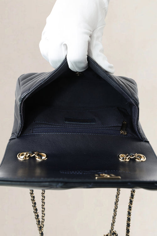 Chanel Blue Chevron Quilted Lambskin Mini Flap Crossbody Bag