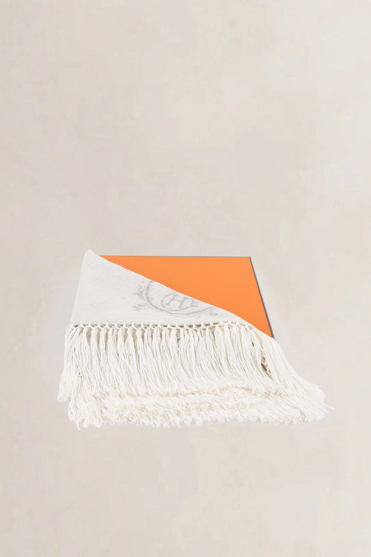 Hermès Silver Lurex Cotton Fringed Scarf — preloved
