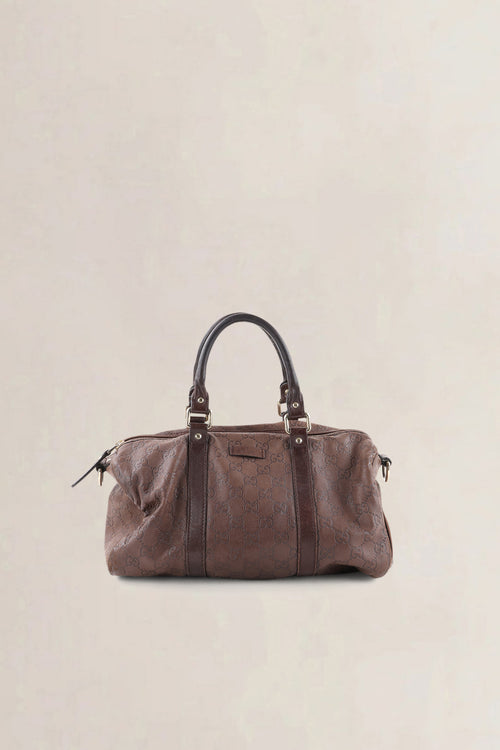 Gucci Brown GG Embossed Leather Boston Leather Crossbody Bag