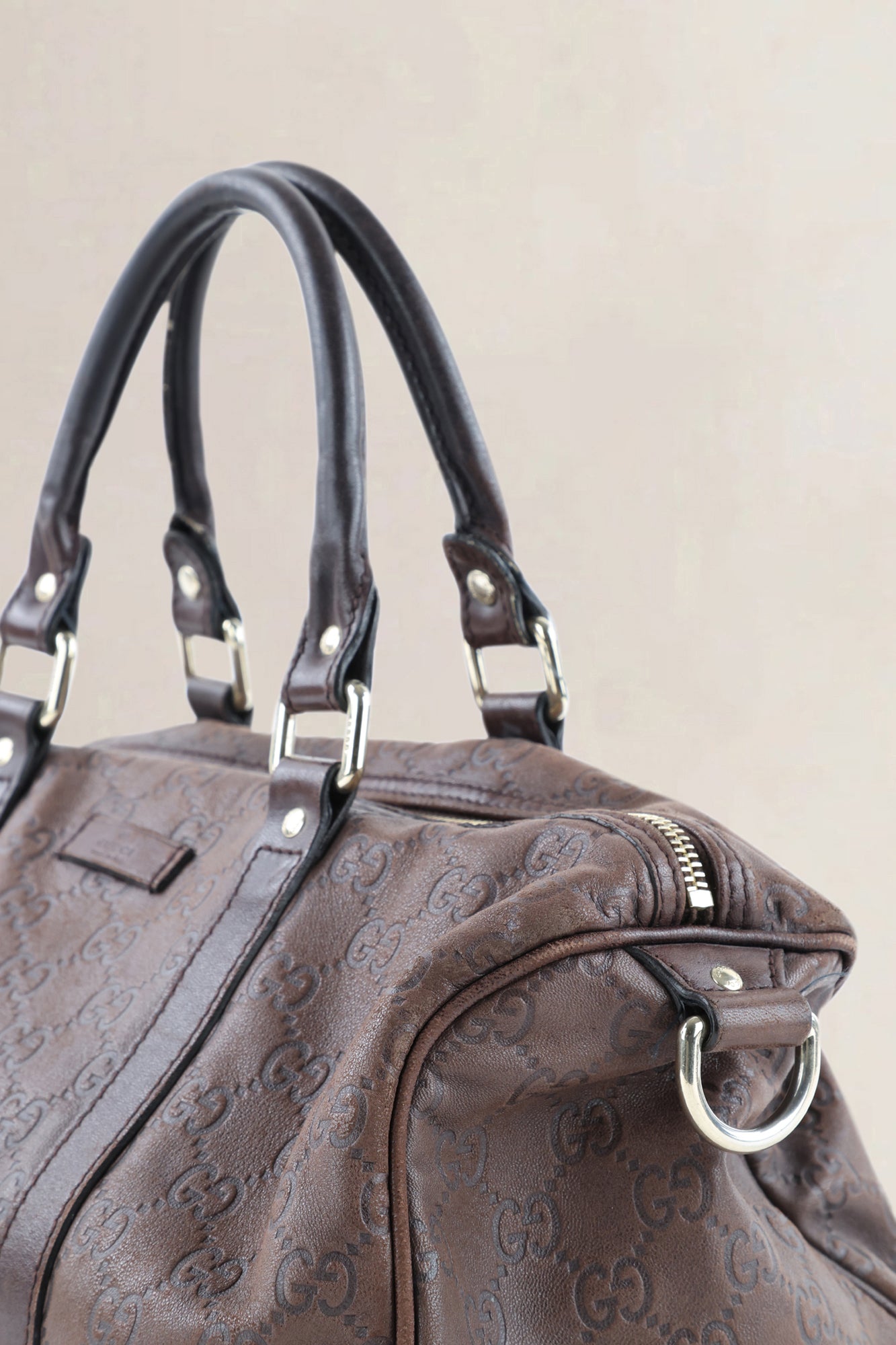 Gucci Brown GG Embossed Leather Boston Leather Crossbody Bag
